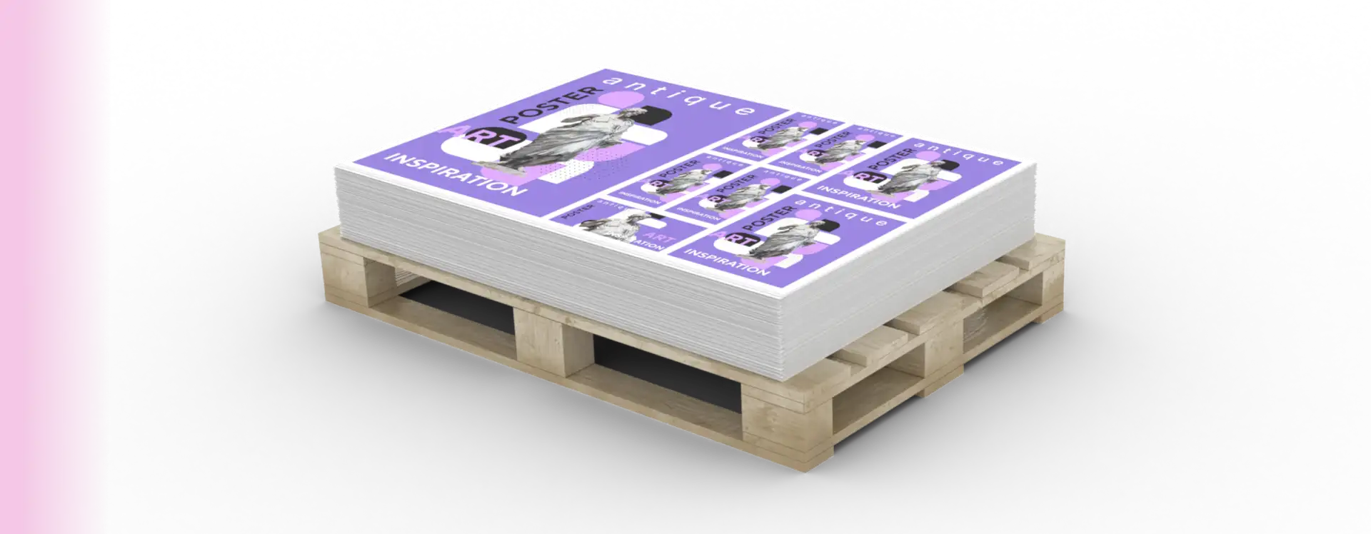 Arkusze plano biało fioletowe na drewnianej palecie