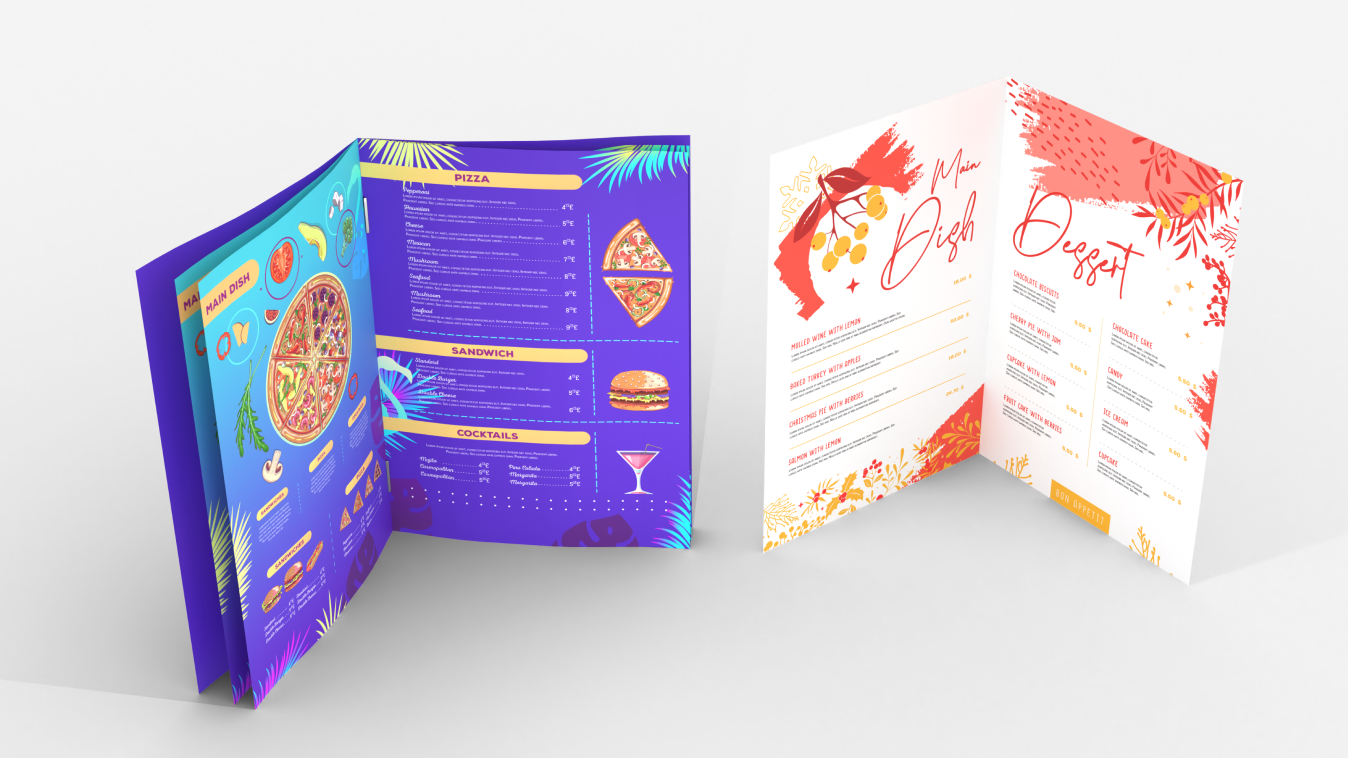 Menu cięte, składane, szyte, klejone, spiralowane, stojące