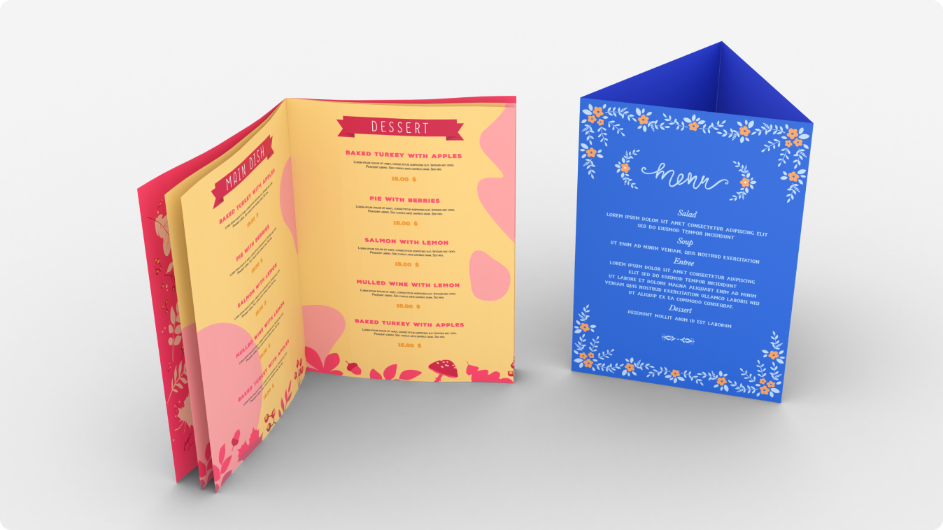 Menu cięte, składane, szyte, klejone, spiralowane, stojące