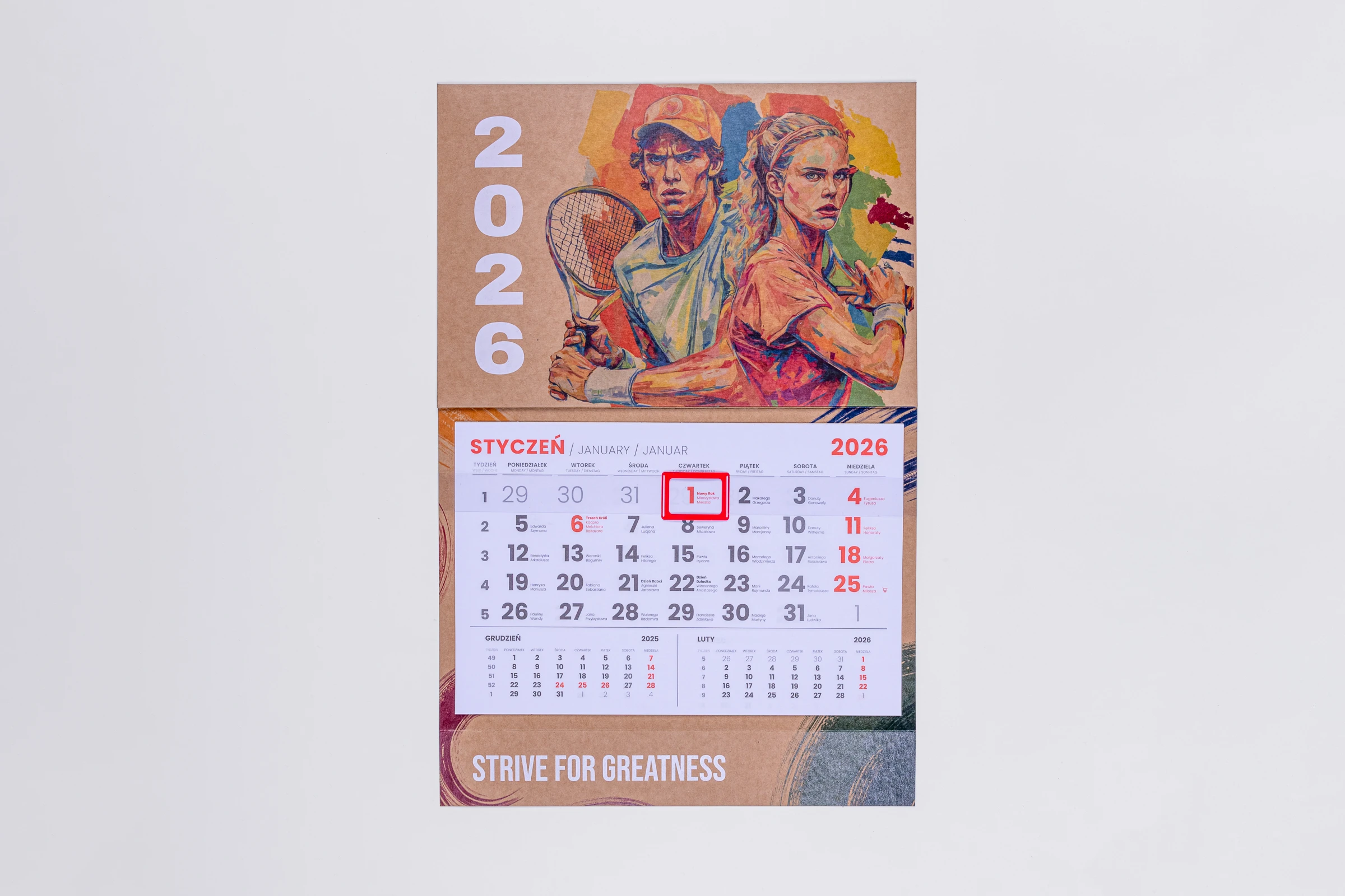 Kalendarze jednodzielne EKO - główka wypukła, tektura falista