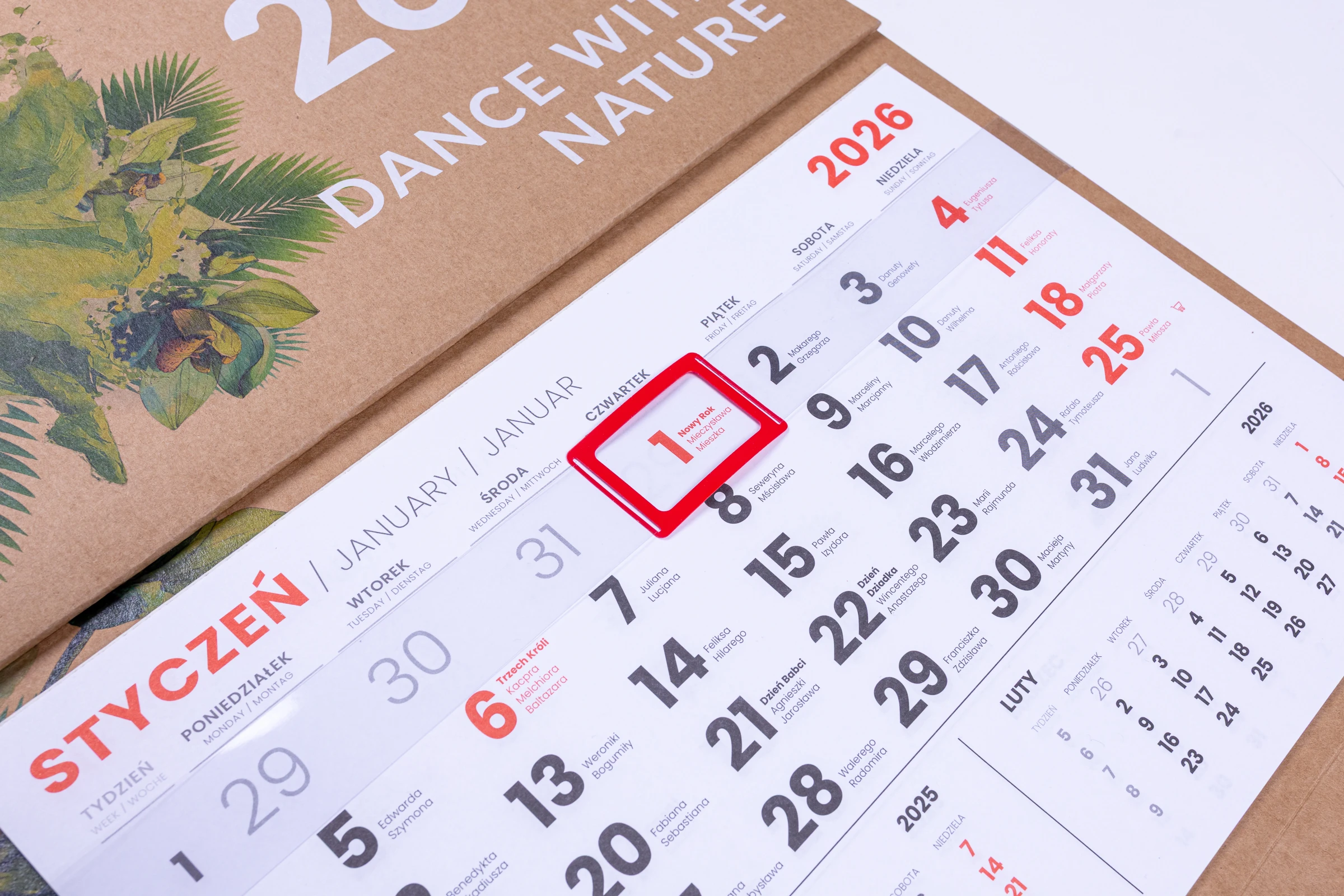 Kalendarze jednodzielne EKO - główka wypukła, tektura tektura lita + gąbka