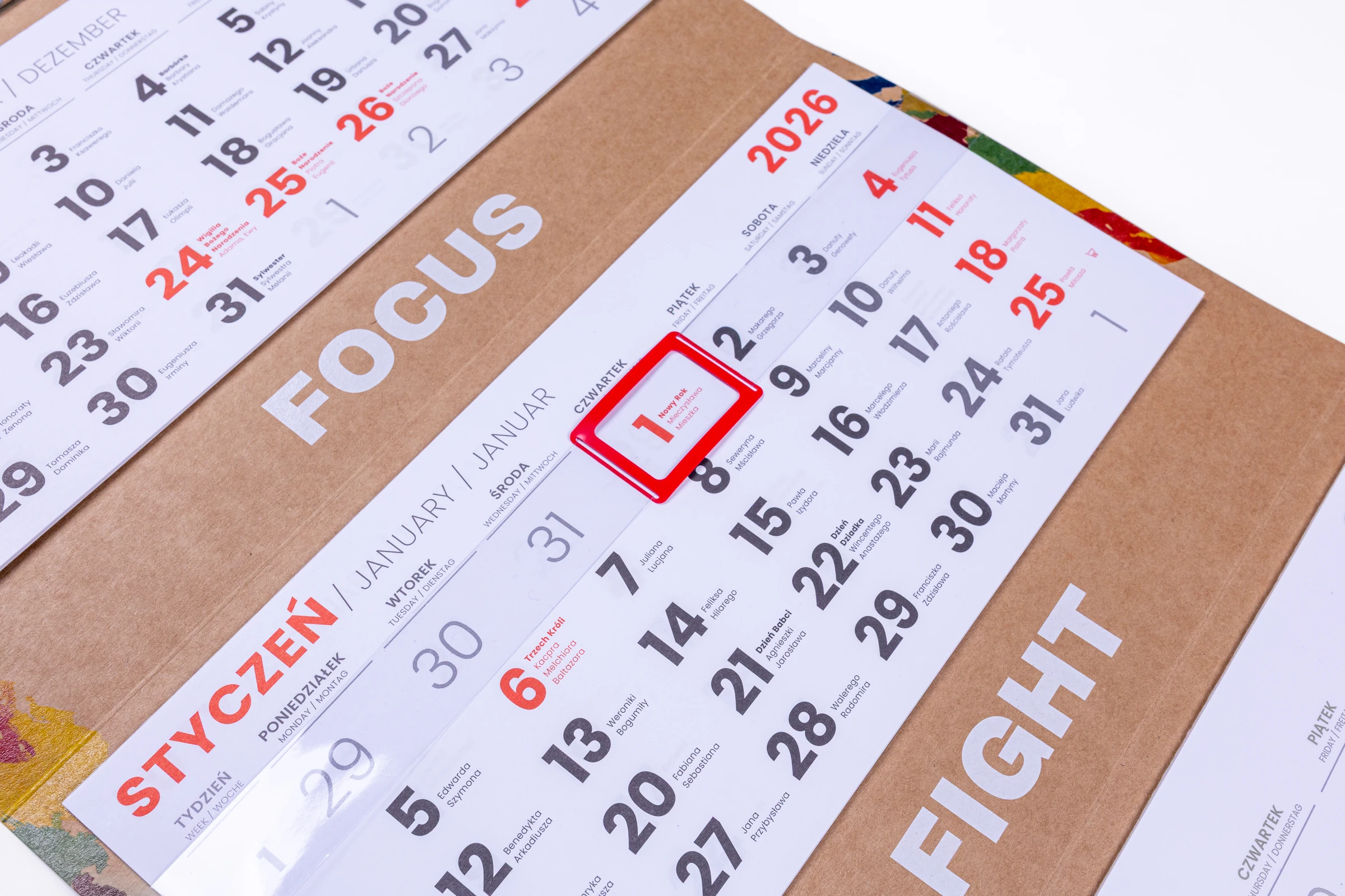 Kalendarze trójdzielne EKO - główka wypukła, tektura falista