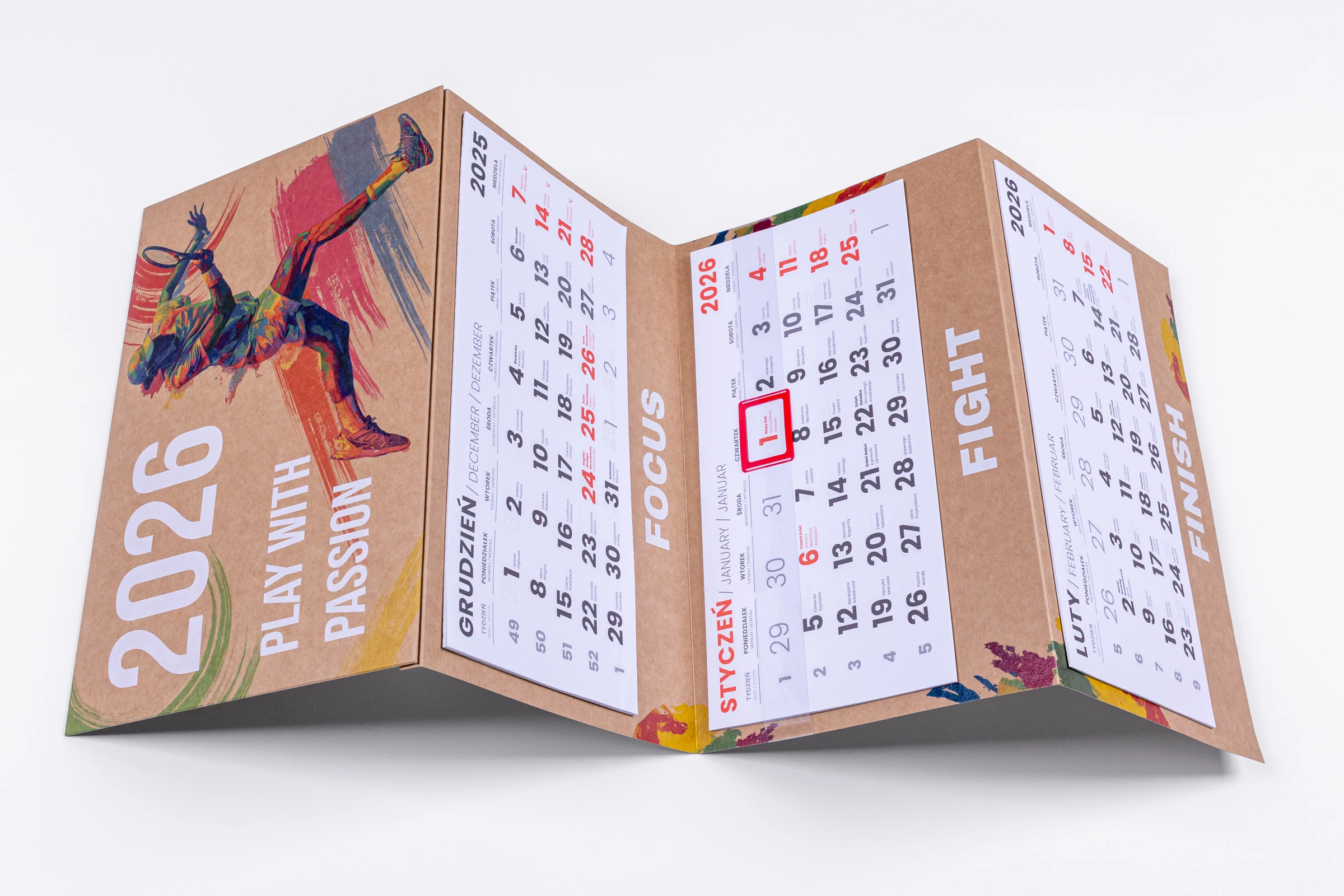 Kalendarze trójdzielne EKO - główka wypukła, tektura falista