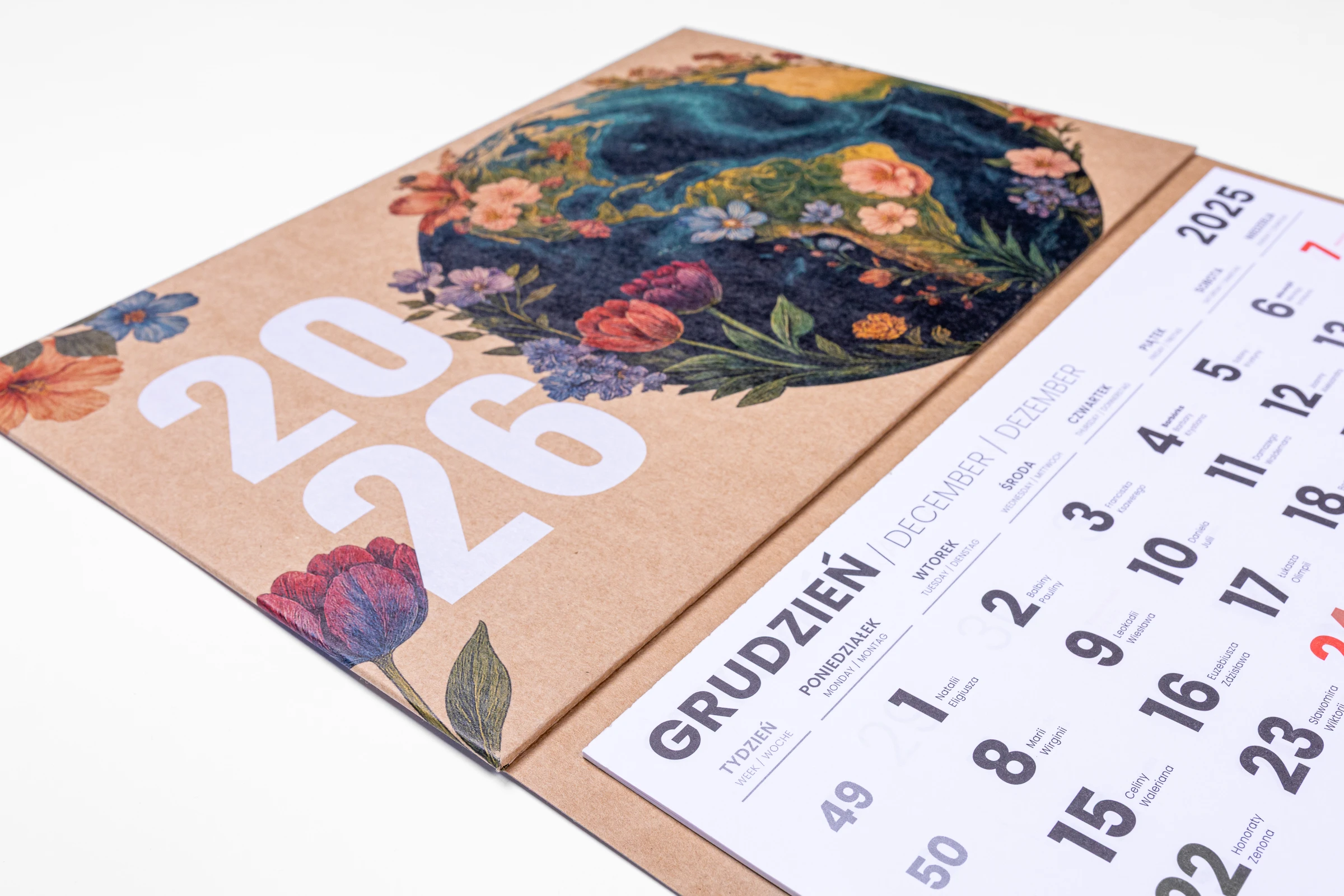 Kalendarze trójdzielne EKO - główka wypukła, tektura lita