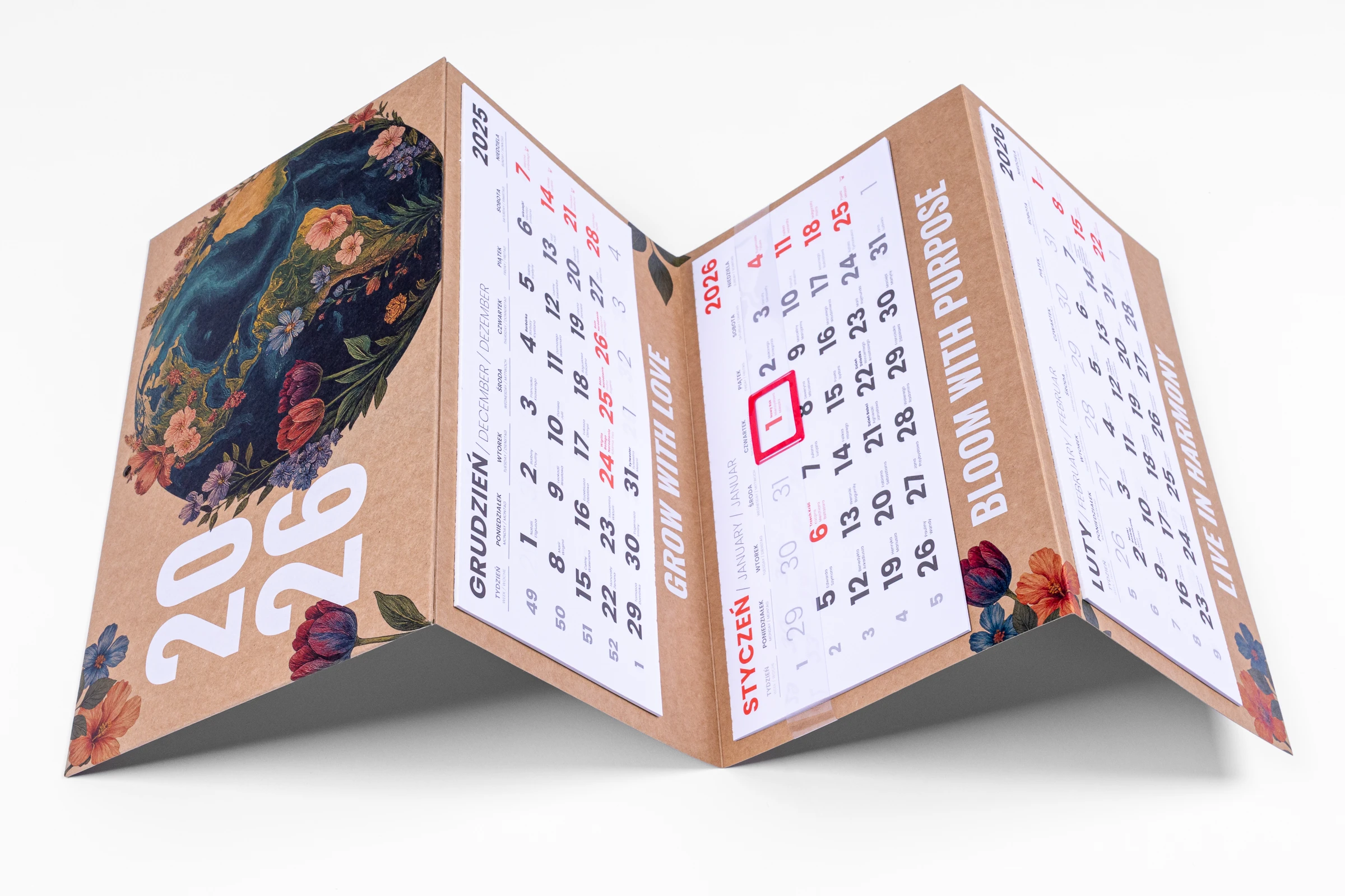 Kalendarze trójdzielne EKO - główka wypukła, tektura lita