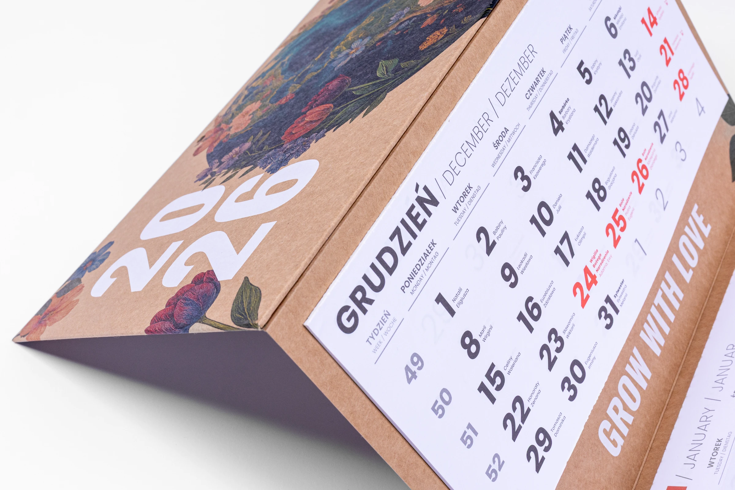 Kalendarze trójdzielne EKO - główka wypukła, tektura lita