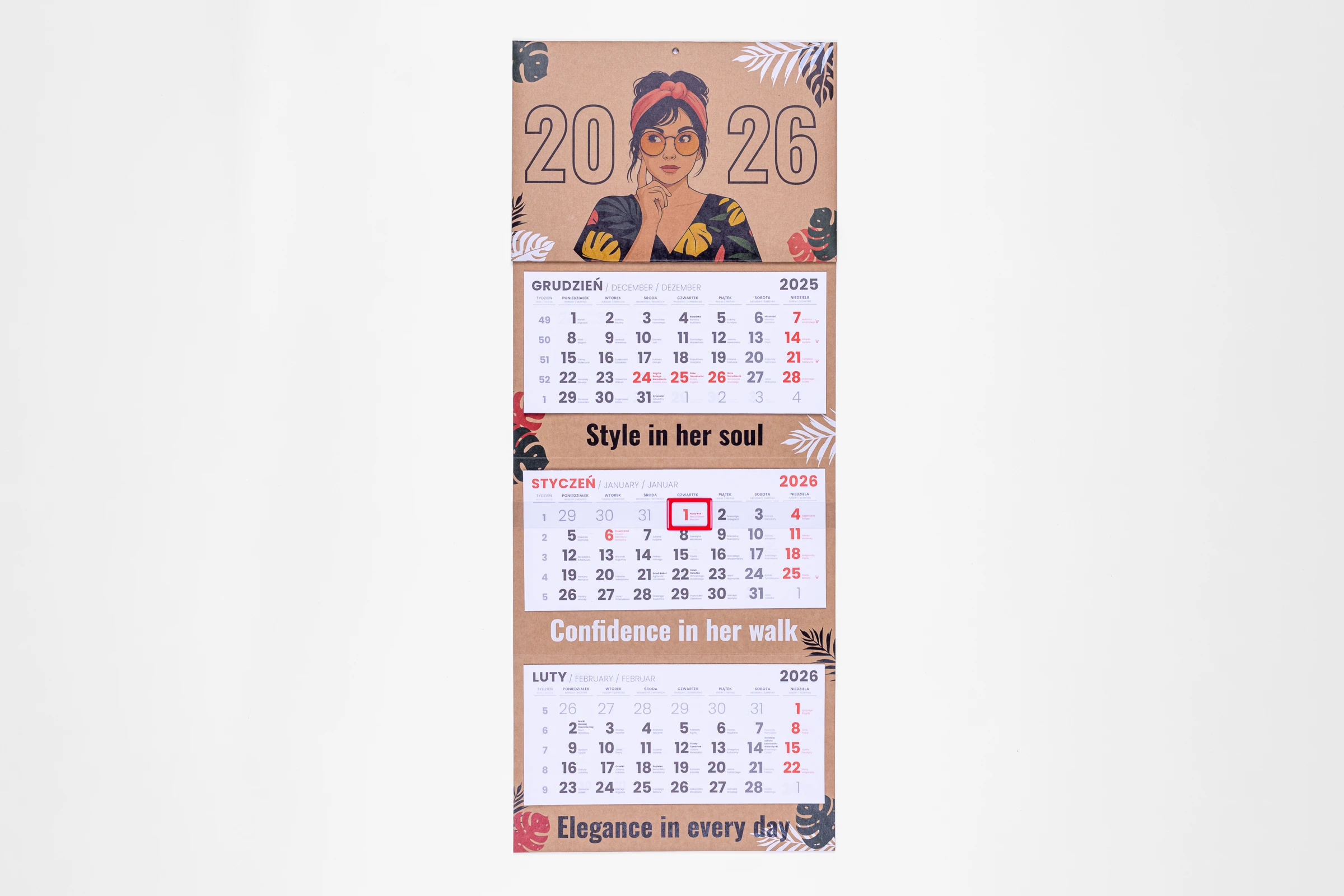 Kalendarze trójdzielne EKO - główka wypukła, tektura lita + gąbka