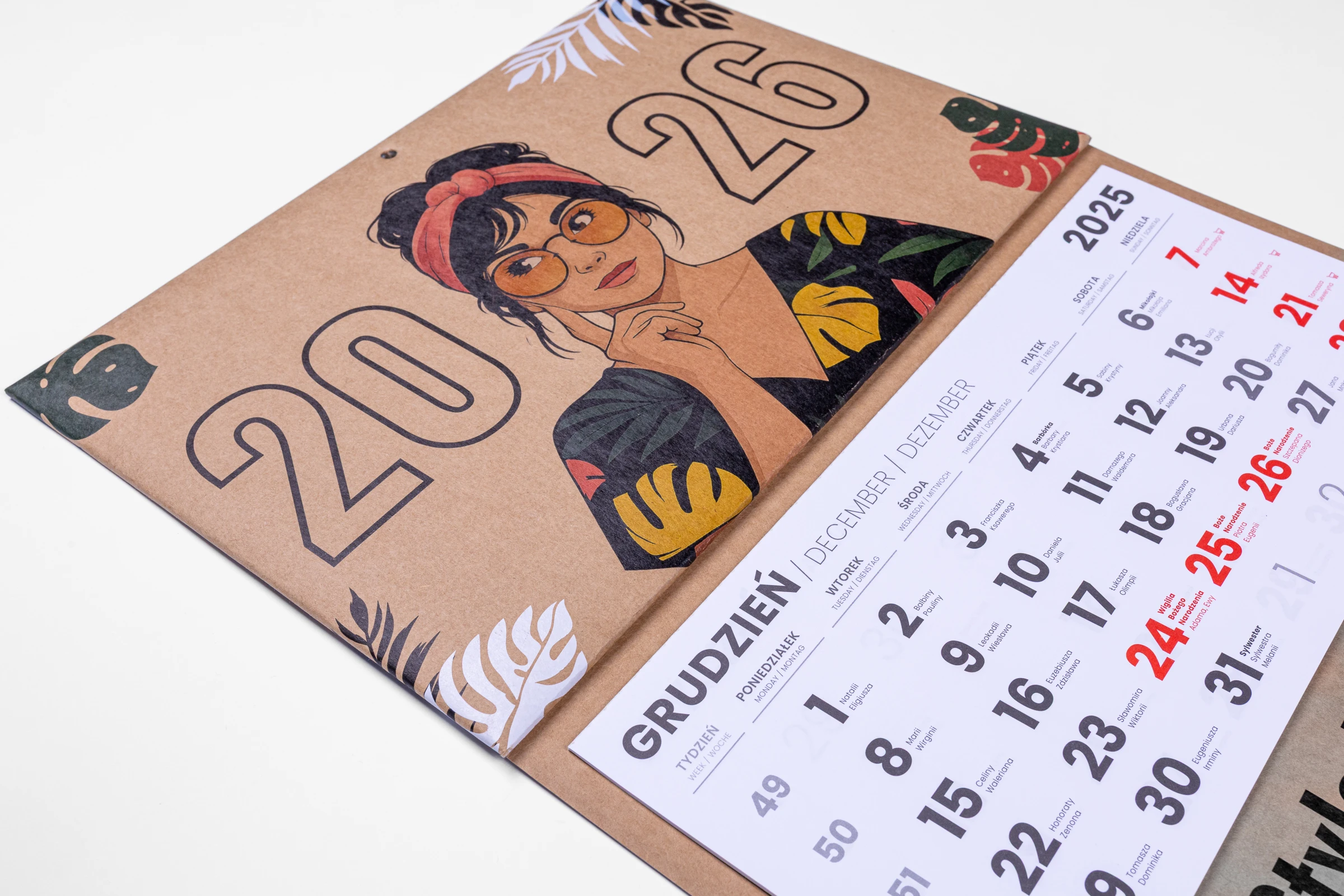 Kalendarze trójdzielne EKO - główka wypukła, tektura lita + gąbka