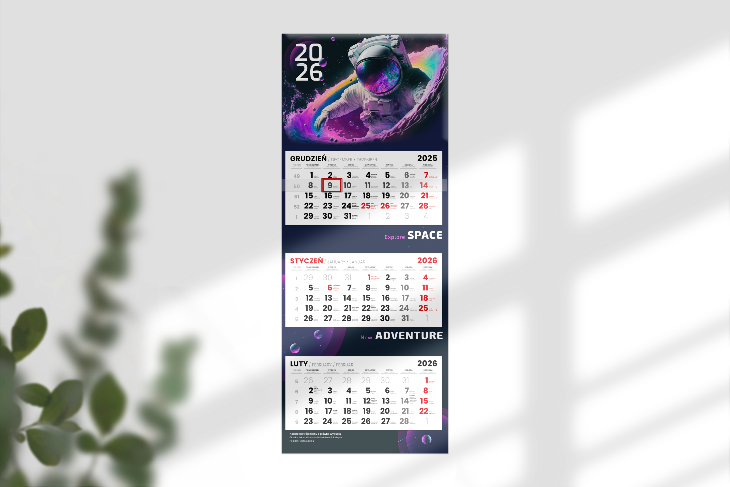 Kalendarze trójdzielne - główka wypukła_tektura lita