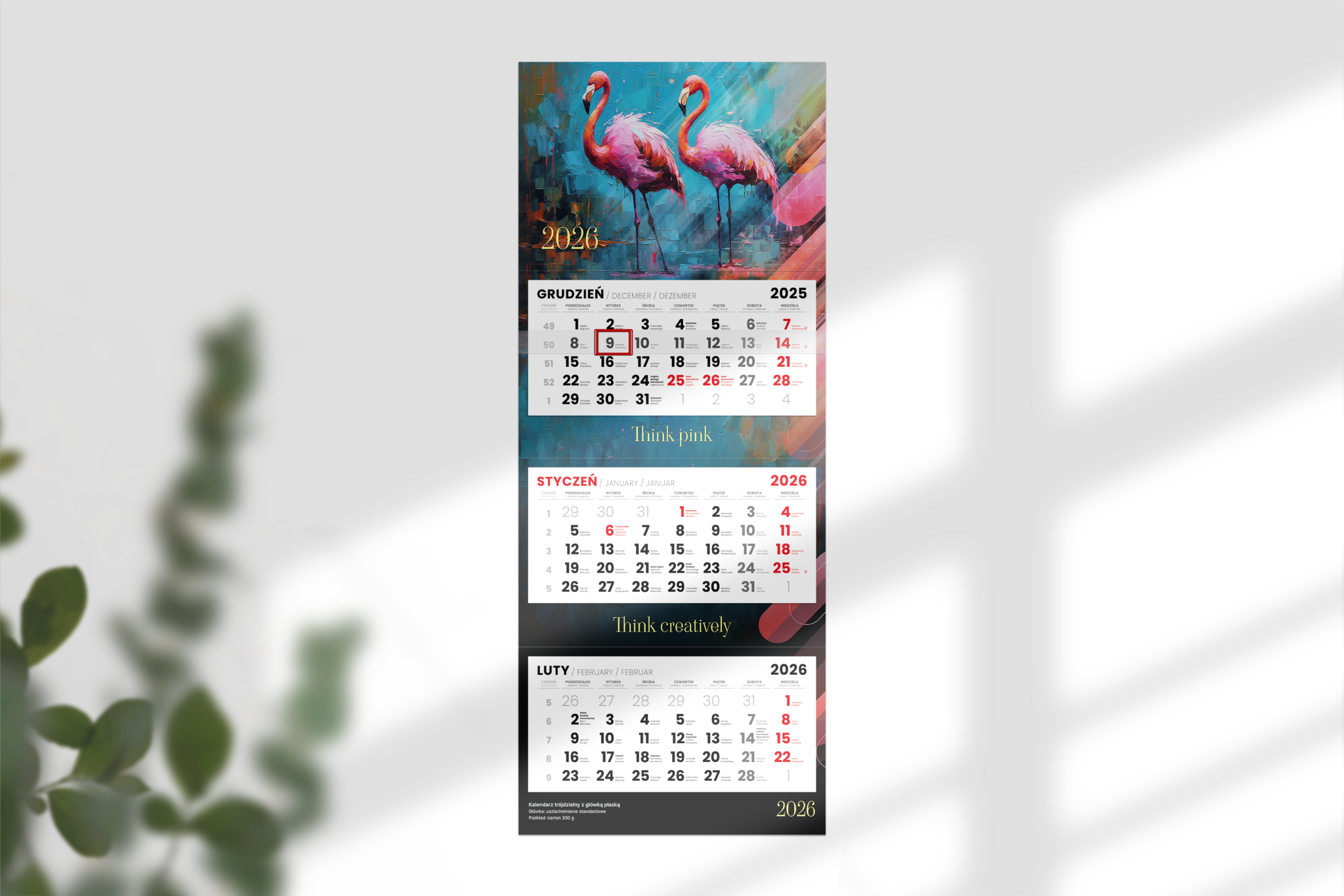 Kalendarze trójdzielne - główka płaska