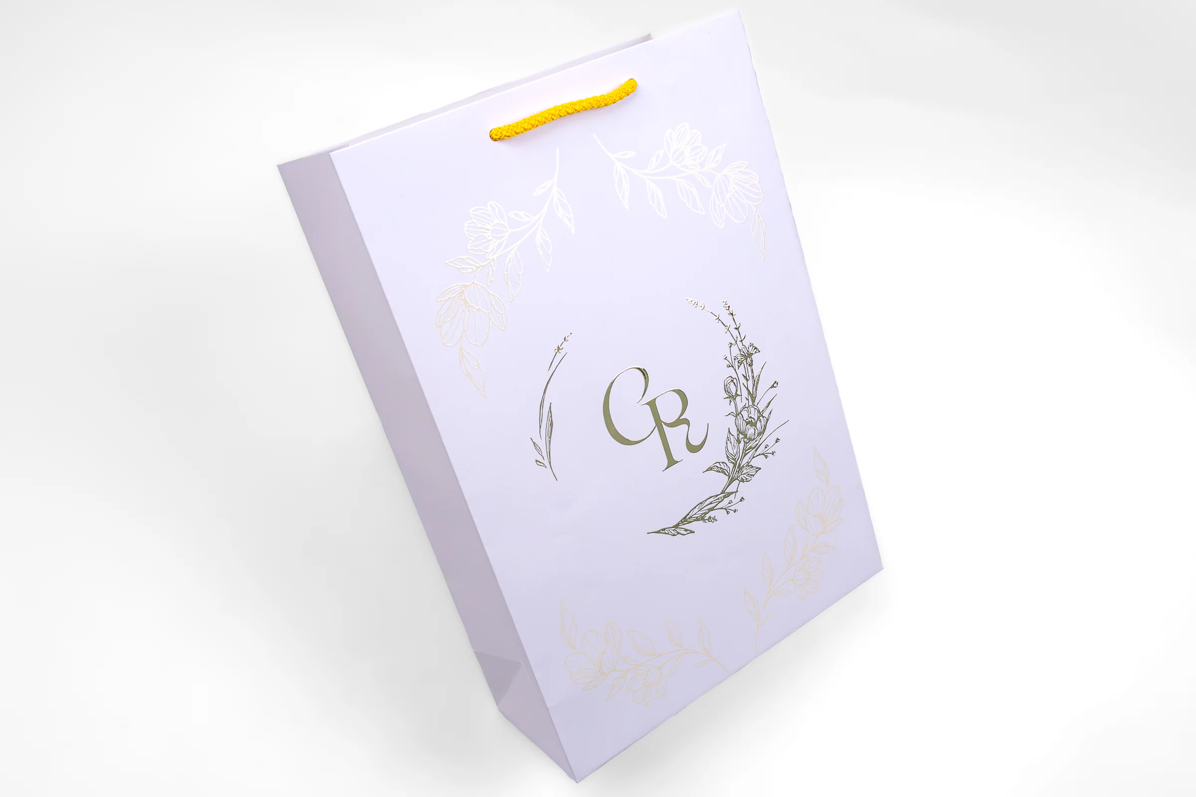 Torby papierowe Premium 3D - biała torba, srebrne napisy