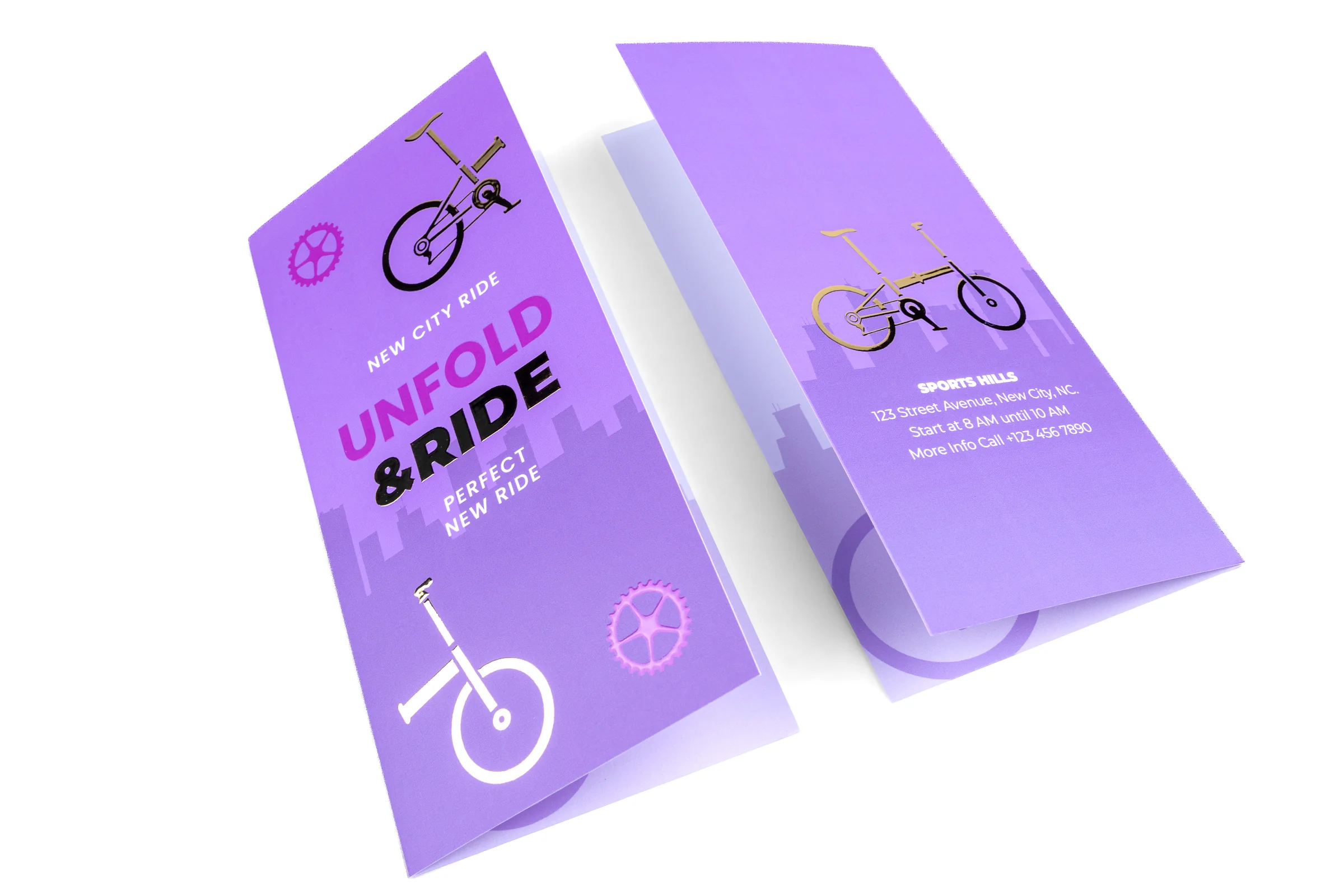 Ulotki składane Premium - lakier wybiórczy UV + złocenie 3D - przód i tył