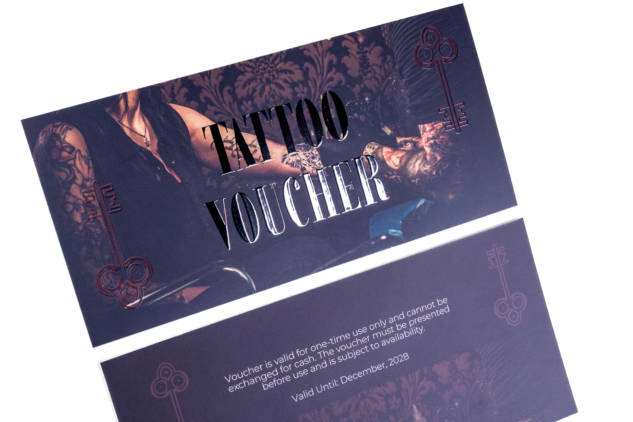 Vouchery cięte Premium - lakier wybiórczy UV + srebrzenie 3D - czarne z ozdobnymi napisami