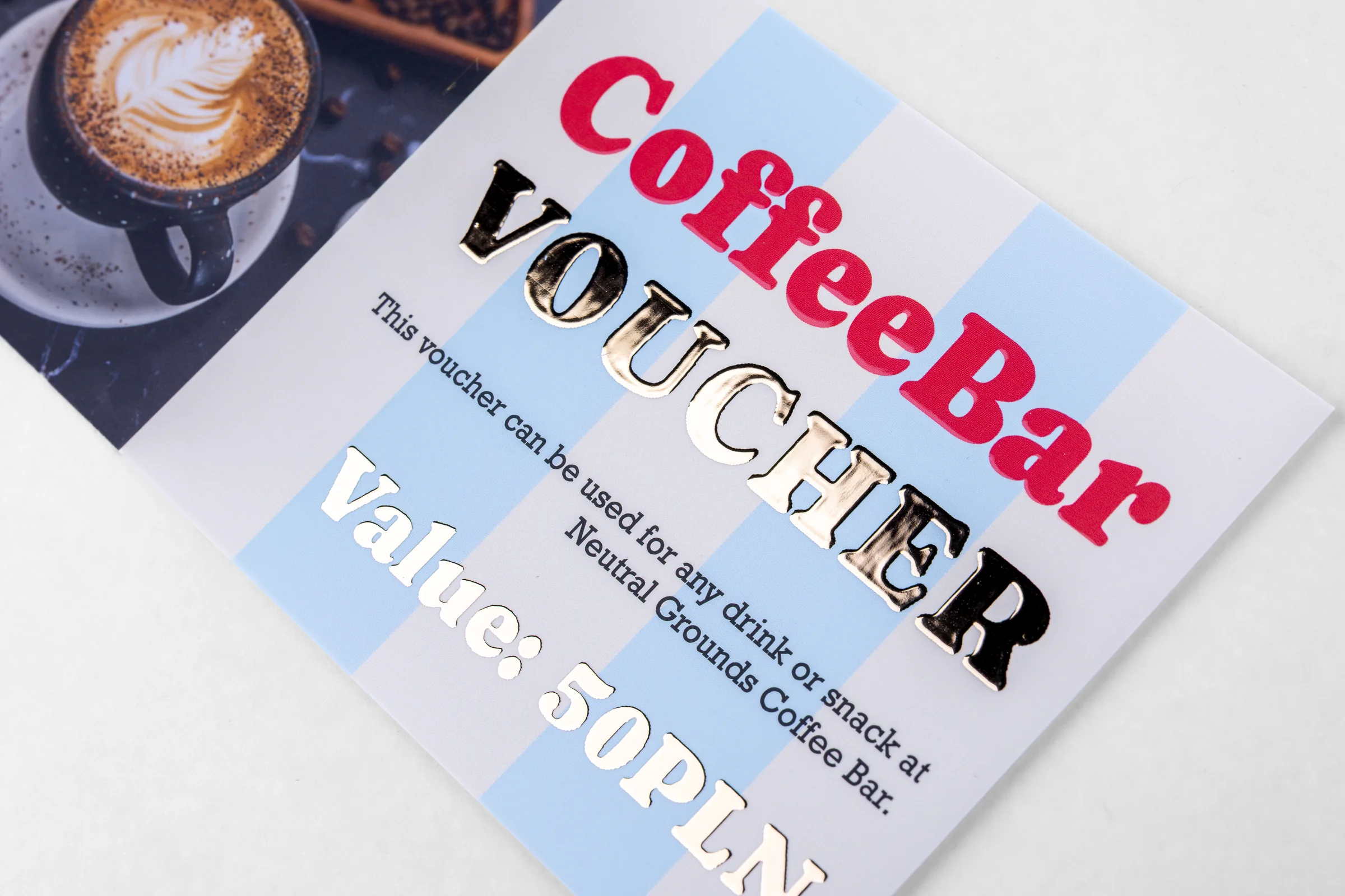 Vouchery firmowe  cięte Premium - lakier wybiórczy UV + złocenie 3D